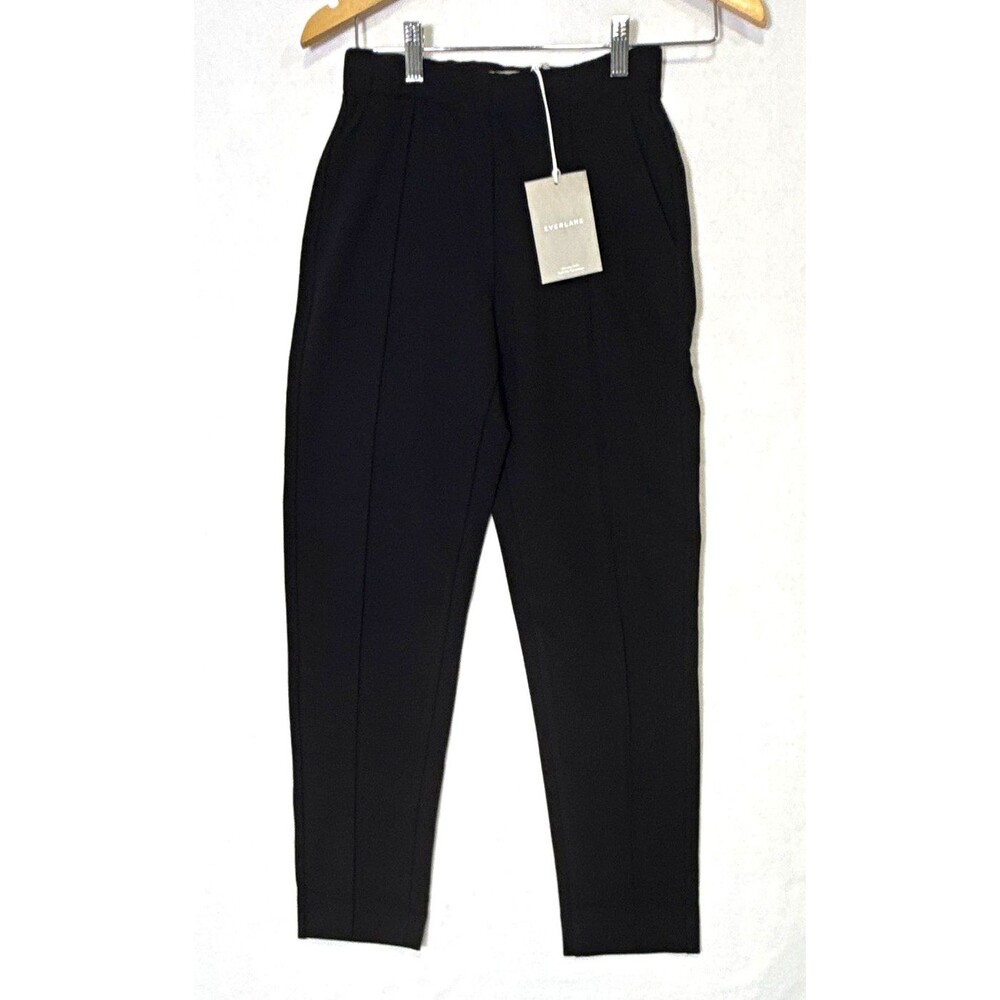Everlane NWT$98 Women Dream Pant 2XS Black Tapered Ankle Tailored Pintuck Detail